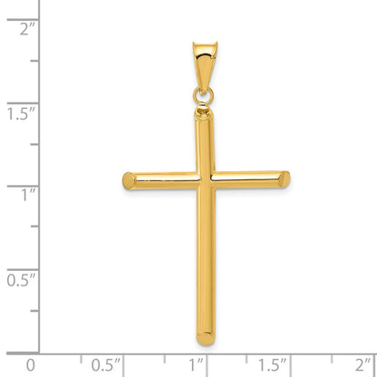 14K Gelbgold 3-d Poliert Hohl Kreuz Anhänger