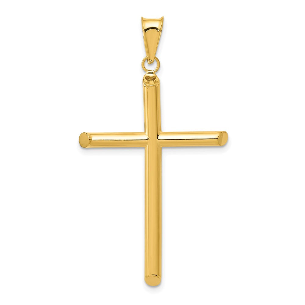 14K Gelbgold 3-d Poliert Hohl Kreuz Anhänger