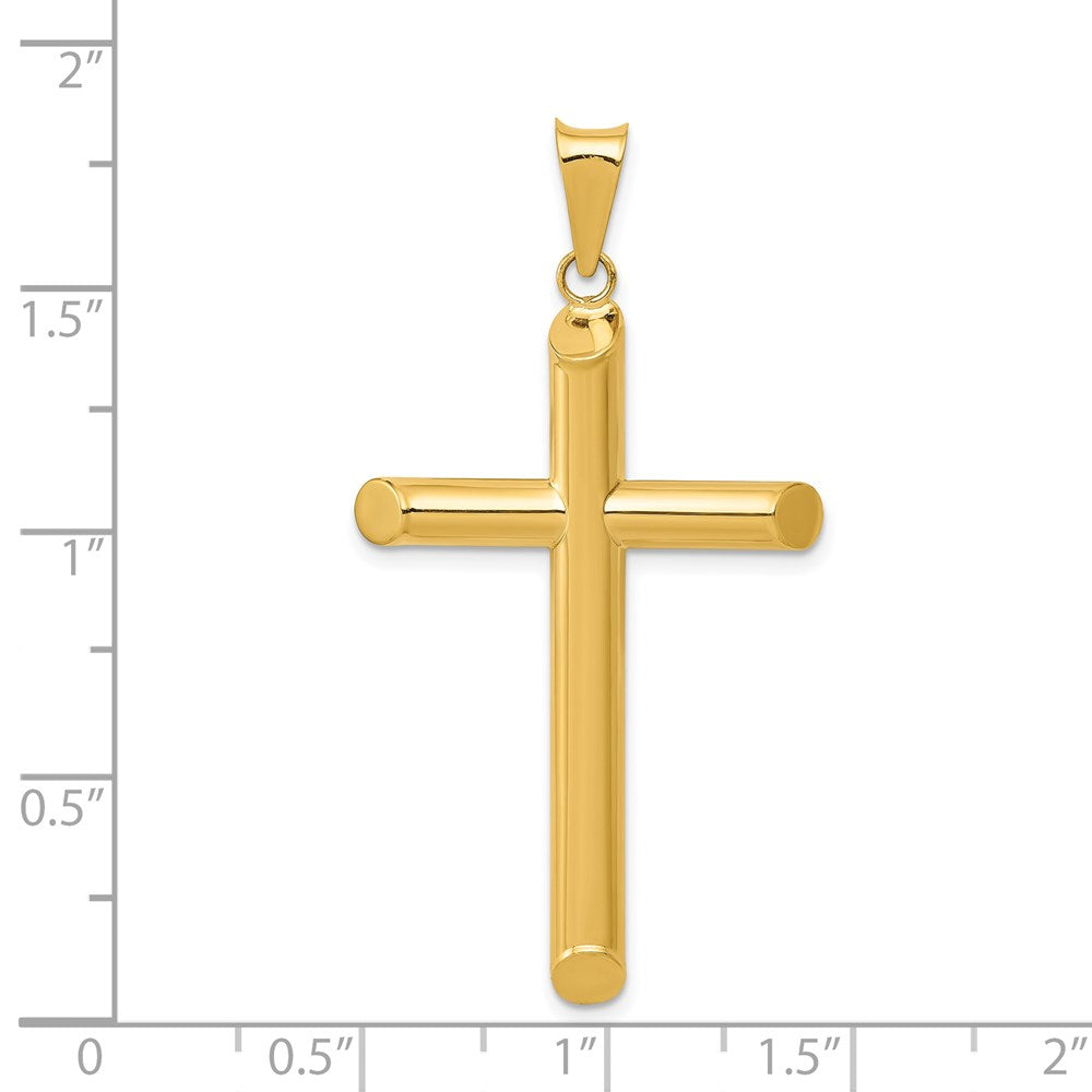 14K Gelbgold 3-d Poliert Hohl Kreuz Anhänger