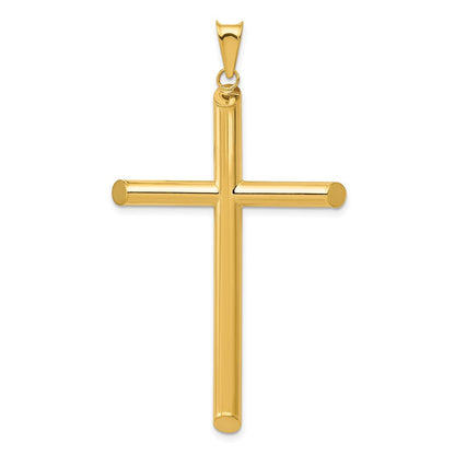 14K Gelbgold 3-d Poliert Hohl Kreuz Anhänger