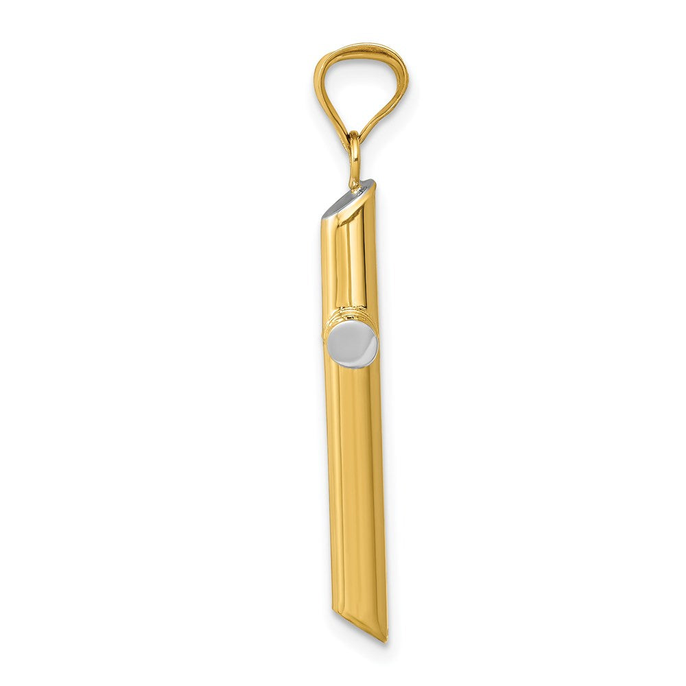14K Gelb & Rhodium mit Rhodium 3-d Hohl Kreuz Anhänger