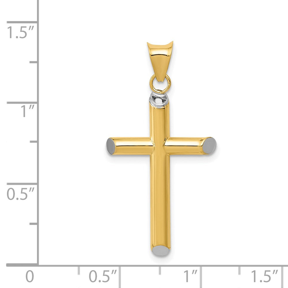 14K Gelb & Rhodium mit Rhodium 3-d Hohl Kreuz Anhänger