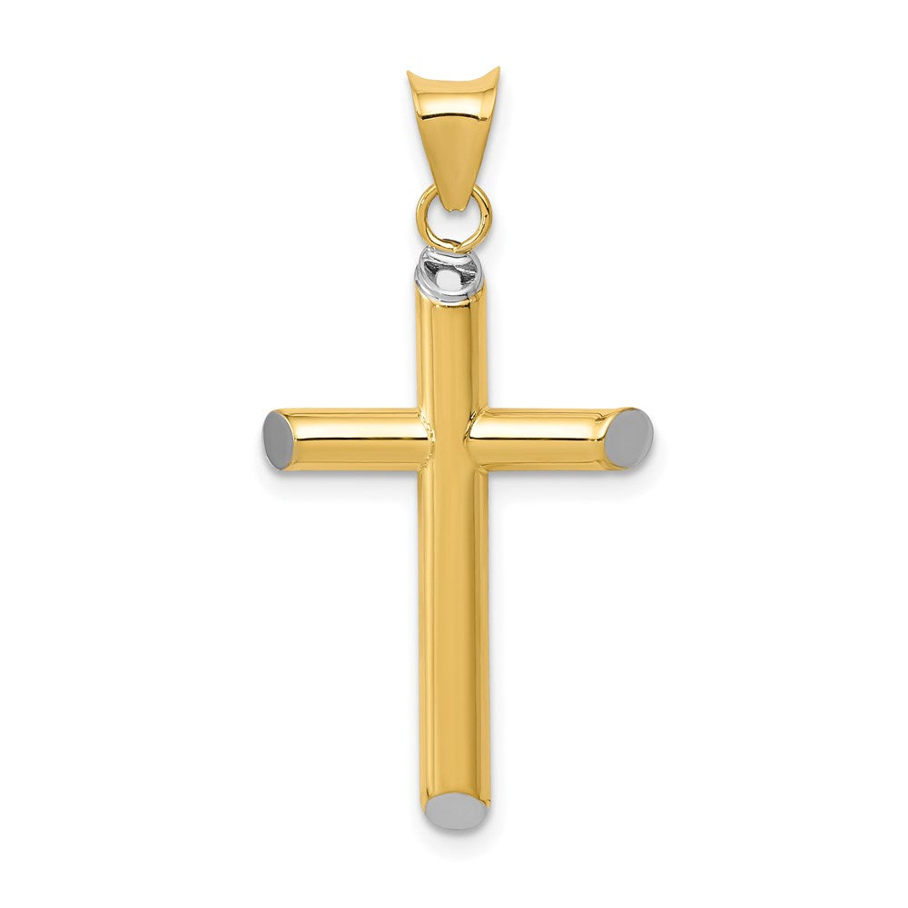 14K Gelb & Rhodium mit Rhodium 3-d Hohl Kreuz Anhänger