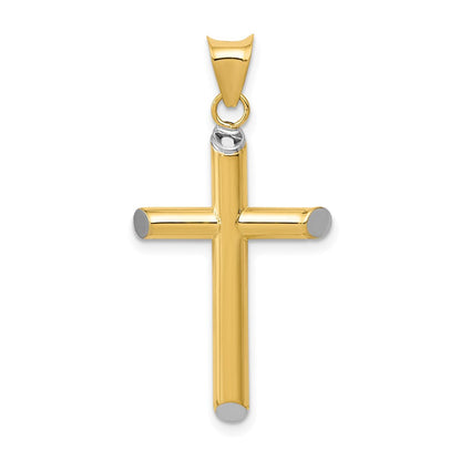 14K Gelb & Rhodium mit Rhodium 3-d Hohl Kreuz Anhänger