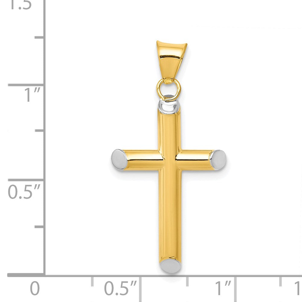 14K Gelb & Rhodium mit Rhodium 3-d Hohl Kreuz Anhänger