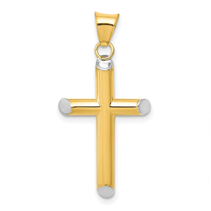 14K Gelb & Rhodium mit Rhodium 3-d Hohl Kreuz Anhänger