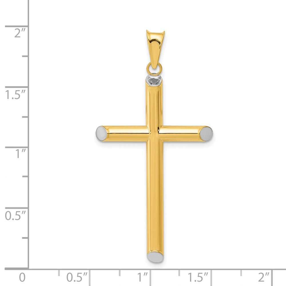 14K Gelb & Rhodium mit Rhodium 3-d Hohl Kreuz Anhänger