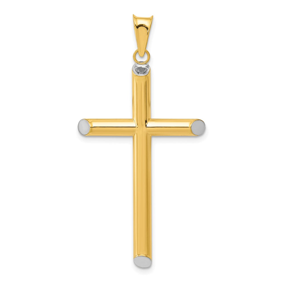 14K Gelb & Rhodium mit Rhodium 3-d Hohl Kreuz Anhänger