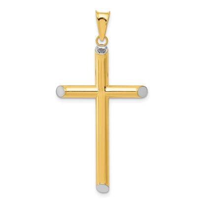14K Gelb & Rhodium mit Rhodium 3-d Hohl Kreuz Anhänger