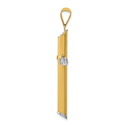14K Gelb & Rhodium mit Rhodium 3-d Hohl Diamantiert Kreuz Anhänger