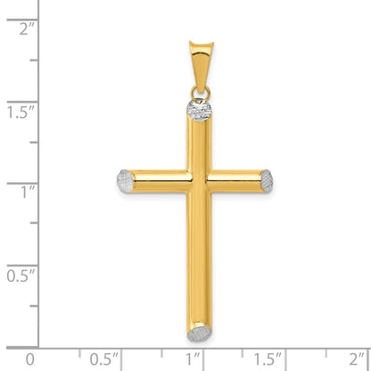 14K Gelb & Rhodium mit Rhodium 3-d Hohl Diamantiert Kreuz Anhänger