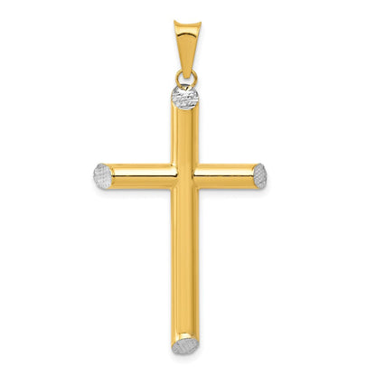 14K Gelb & Rhodium mit Rhodium 3-d Hohl Diamantiert Kreuz Anhänger