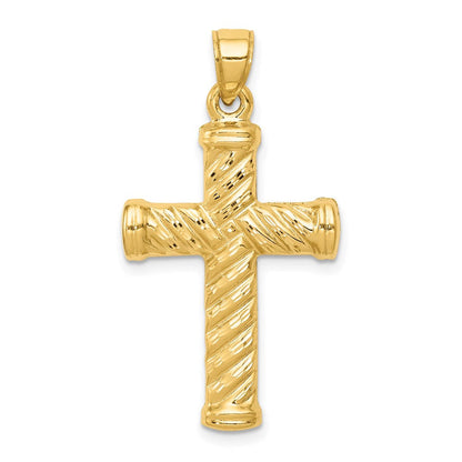 14K Gelbgold Wendbar Diamantiert Kreuz Anhänger