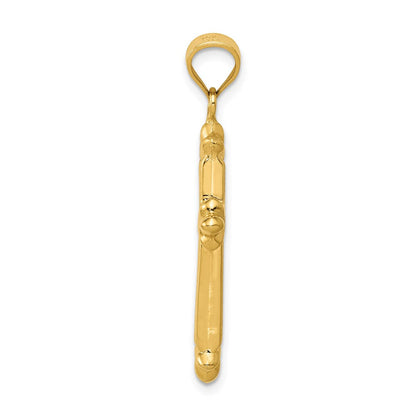 14K Gelbgold Wendbar Diamantiert Kreuz Anhänger
