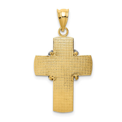 14K Bicolor-Gold Diamant-geschnittener Kreuz-Anhänger