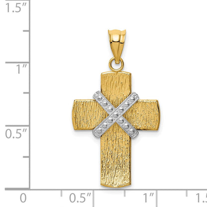 14K Bicolor-Gold Diamant-geschnittener Kreuz-Anhänger