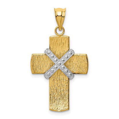 14K Bicolor-Gold Diamant-geschnittener Kreuz-Anhänger