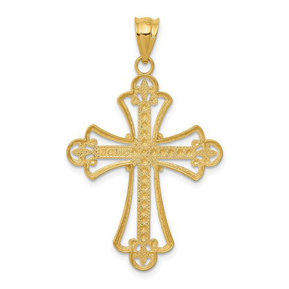 14K Gelbgold mit Rhodium, budenverzierter Kreuzanhänger mit Rhodium** Alternative, natürlicher formuliert: **Kreuzanhänger mit Knospenverzierung aus 14K Gelbgold mit Rhodium