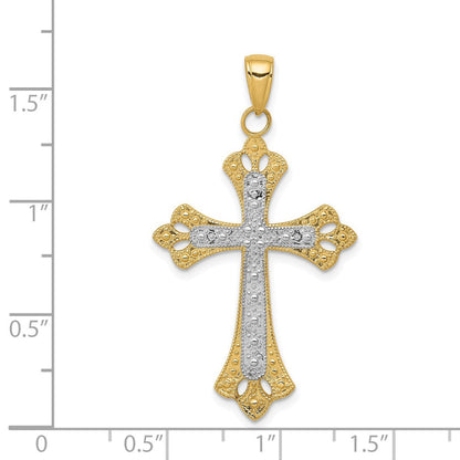 14K Gelb- und Rhodiumgold mit rhodiniertem, strukturiertem Kreuz-Anhänger
