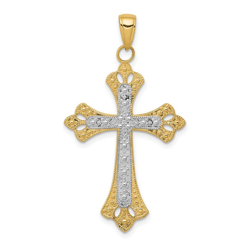 14K Gelb- und Rhodiumgold mit rhodiniertem, strukturiertem Kreuz-Anhänger