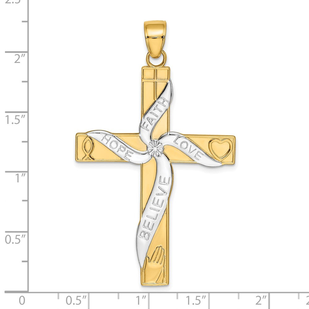 14K Gelb- und Rhodiumgold mit Rhodium HOFFNUNG GLAUBE LIEBE VERTRAUEN Kreuzanhänger