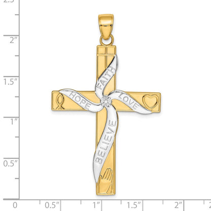 14K Gelb- und Rhodiumgold mit Rhodium HOFFNUNG GLAUBE LIEBE VERTRAUEN Kreuzanhänger