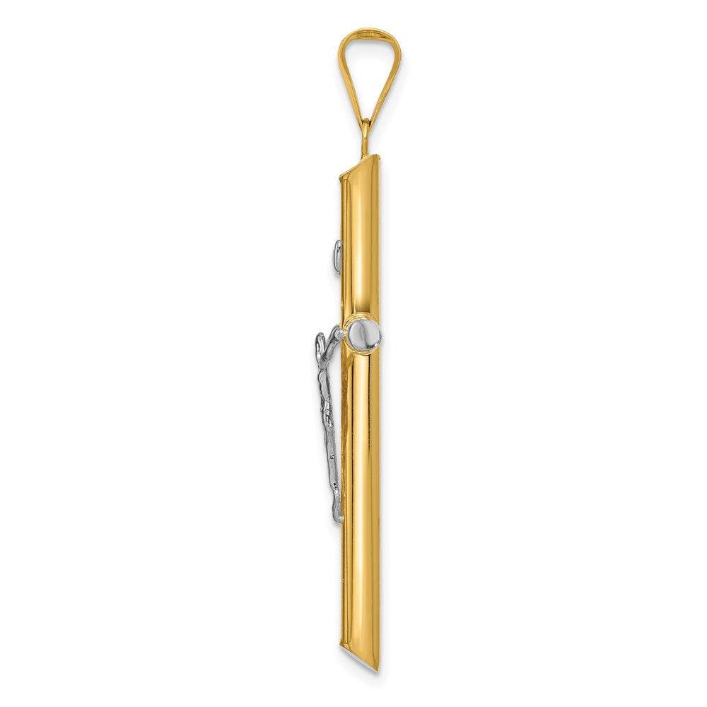 14K Bicolor Gold Kruzifix-Anhänger „INRI“ mit Rhodium-Beschichtung