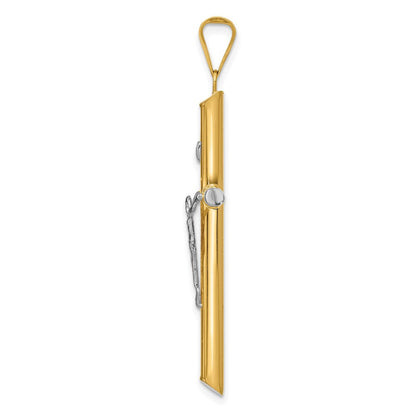 14K Bicolor Gold Kruzifix-Anhänger „INRI“ mit Rhodium-Beschichtung