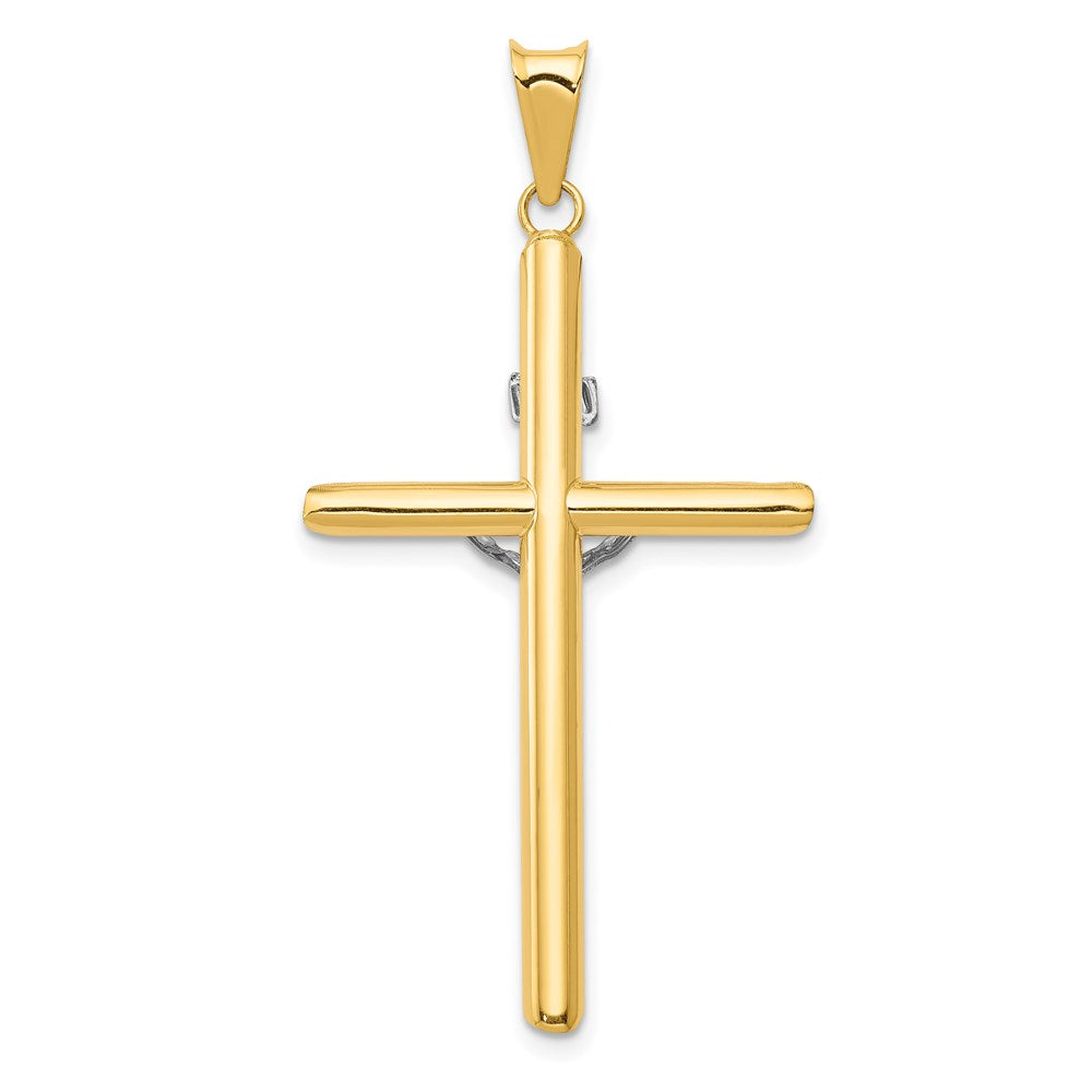 14K Bicolor Gold Kruzifix-Anhänger „INRI“ mit Rhodium-Beschichtung