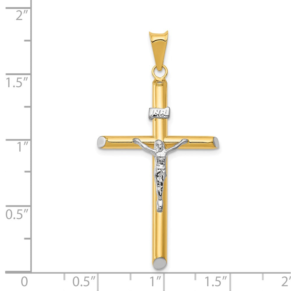 14K Bicolor Gold Kruzifix-Anhänger „INRI“ mit Rhodium-Beschichtung