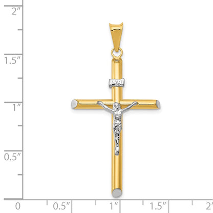 14K Bicolor Gold Kruzifix-Anhänger „INRI“ mit Rhodium-Beschichtung