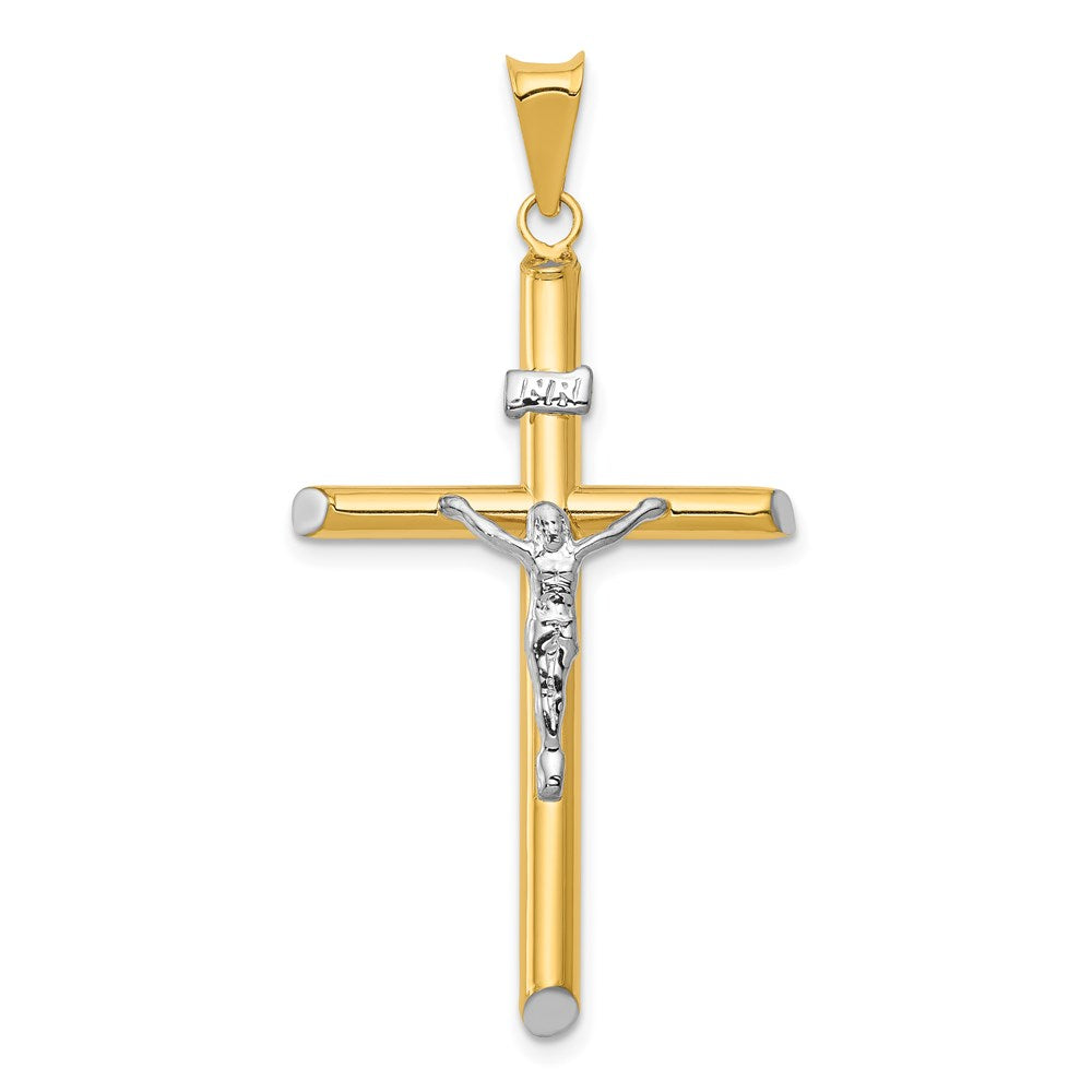 14K Bicolor Gold Kruzifix-Anhänger „INRI“ mit Rhodium-Beschichtung