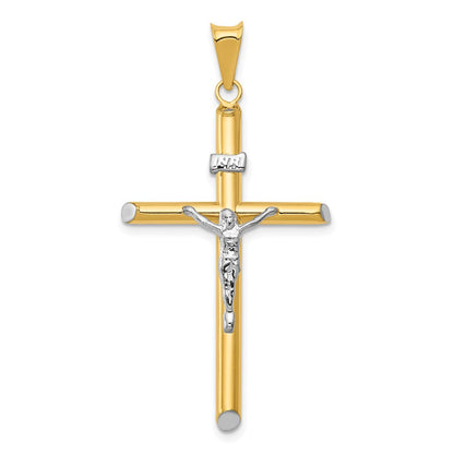 14K Bicolor Gold Kruzifix-Anhänger „INRI“ mit Rhodium-Beschichtung