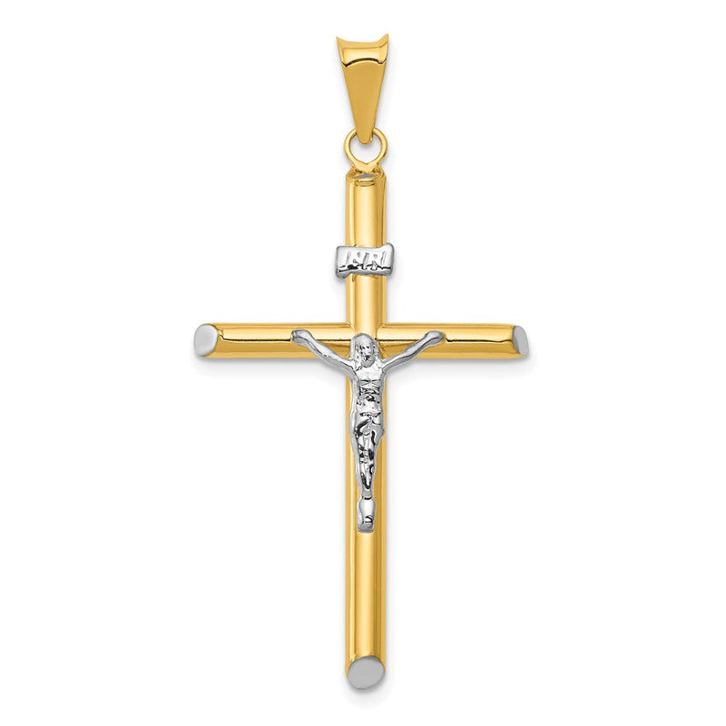 14K Bicolor Gold Kruzifix-Anhänger „INRI“ mit Rhodium-Beschichtung