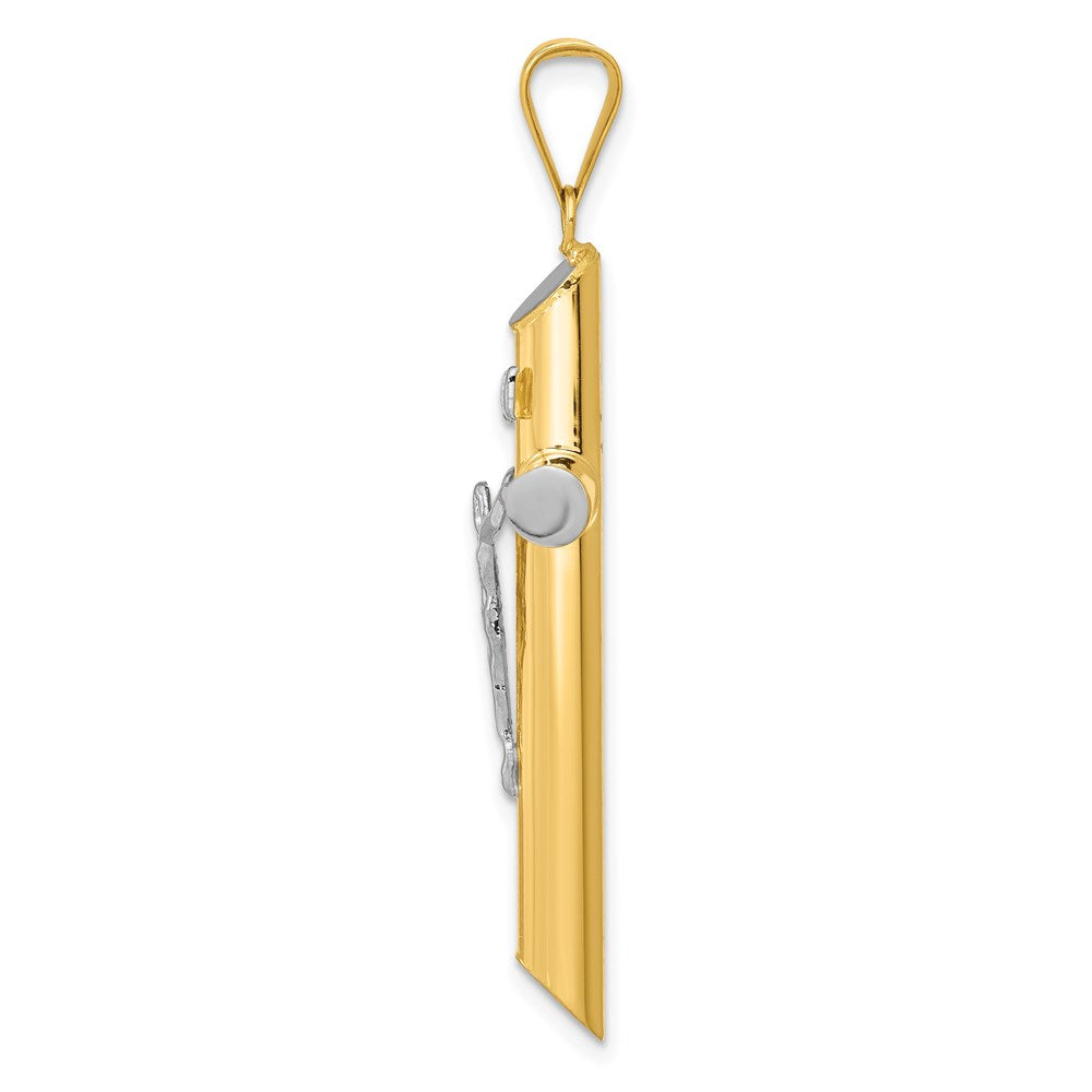 14K Bicolor-Gold INRI-Kruzifix-Anhänger mit Rhodium