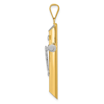 14K Bicolor-Gold INRI-Kruzifix-Anhänger mit Rhodium