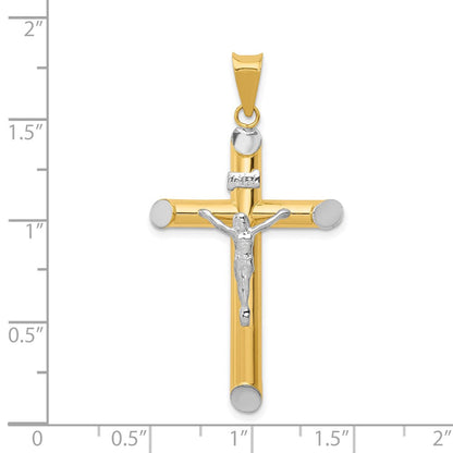 14K Bicolor-Gold INRI-Kruzifix-Anhänger mit Rhodium