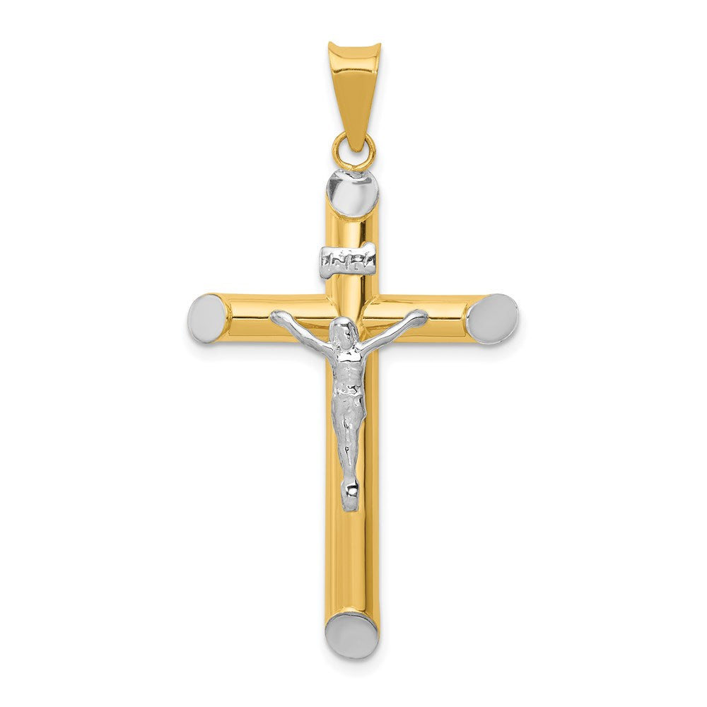 14K Bicolor-Gold INRI-Kruzifix-Anhänger mit Rhodium