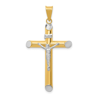 14K Bicolor-Gold INRI-Kruzifix-Anhänger mit Rhodium