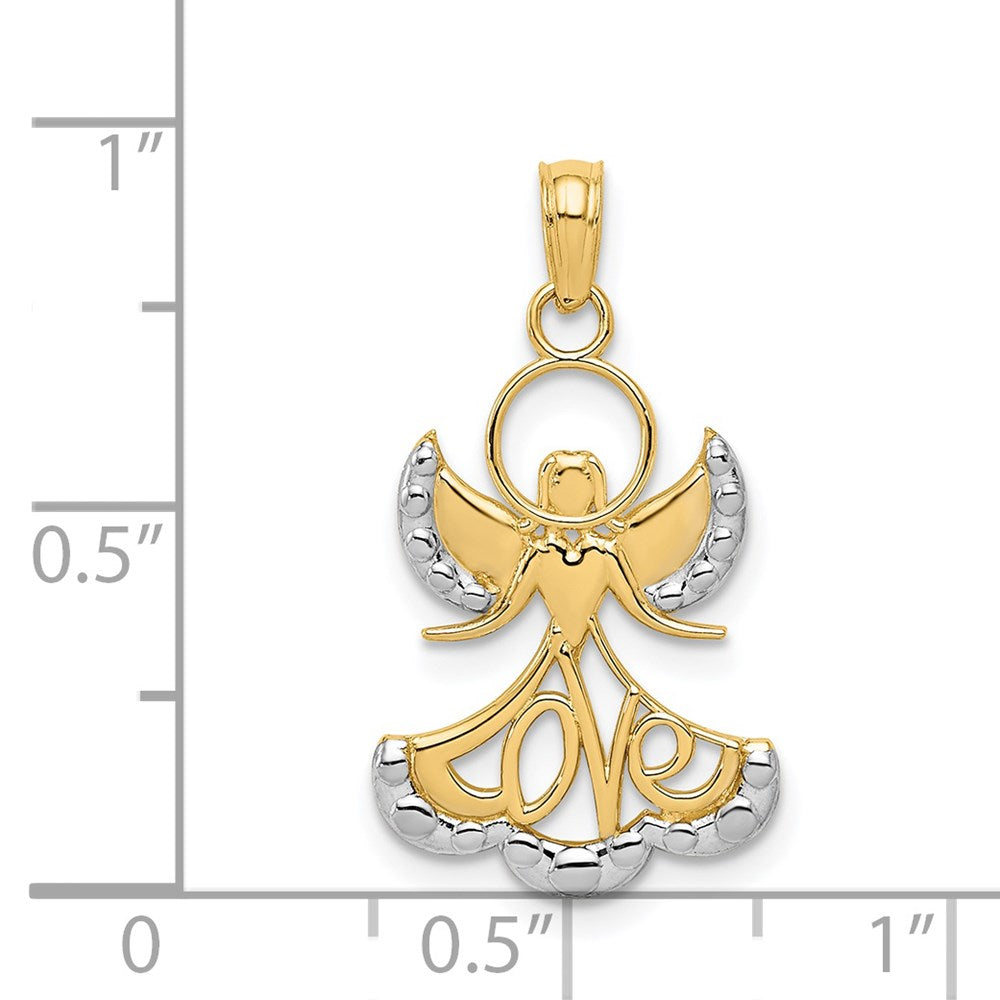 14K Gelb & Rhodium mit Rhodium Liebe Engel Anhänger