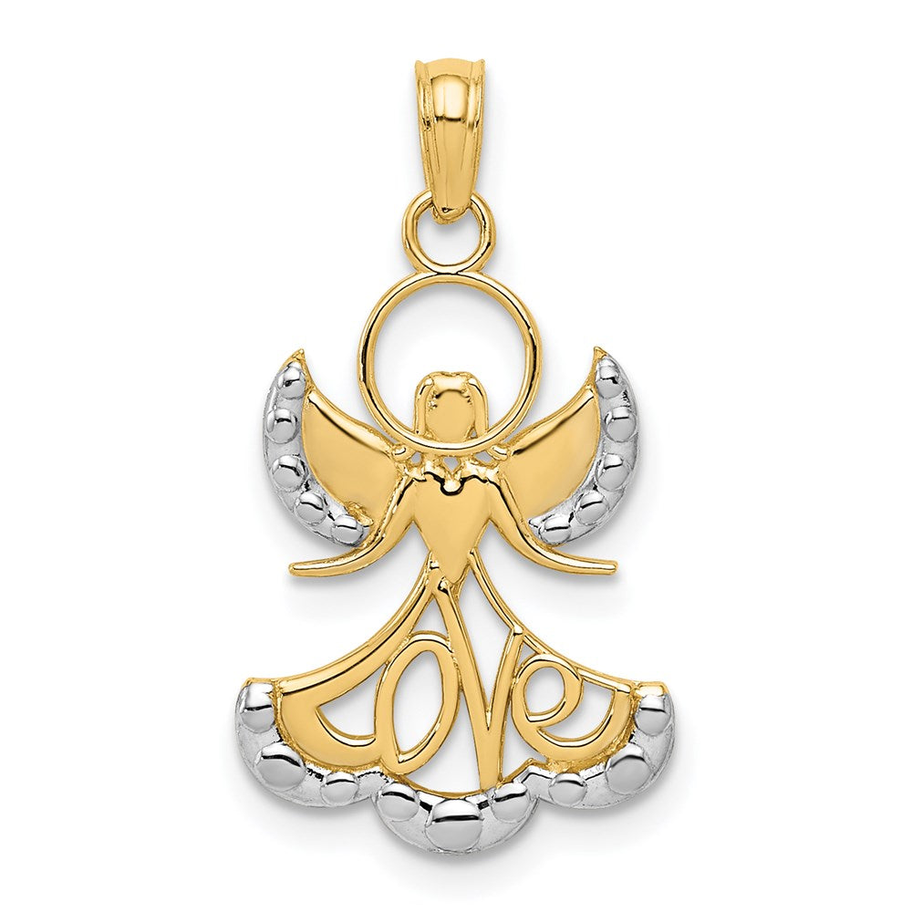 14K Gelb & Rhodium mit Rhodium Liebe Engel Anhänger