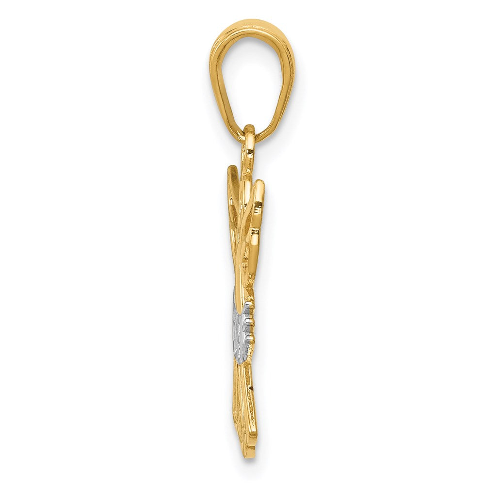 14K Gelb & Rhodium mit Rhodium Glaube Engel Anhänger