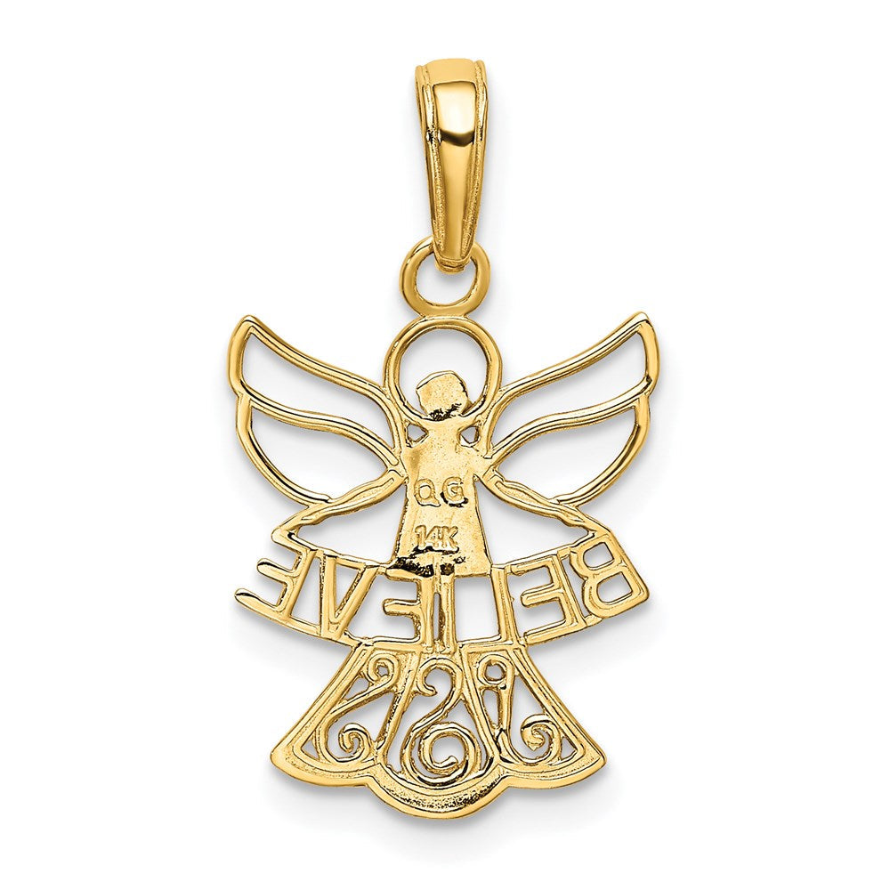 14K Gelb & Rhodium mit Rhodium Glaube Engel Anhänger