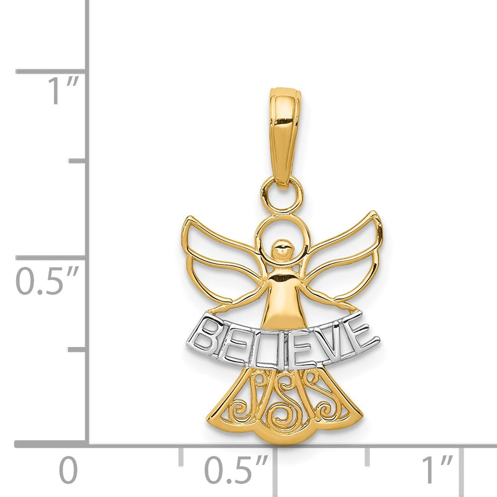 14K Gelb & Rhodium mit Rhodium Glaube Engel Anhänger