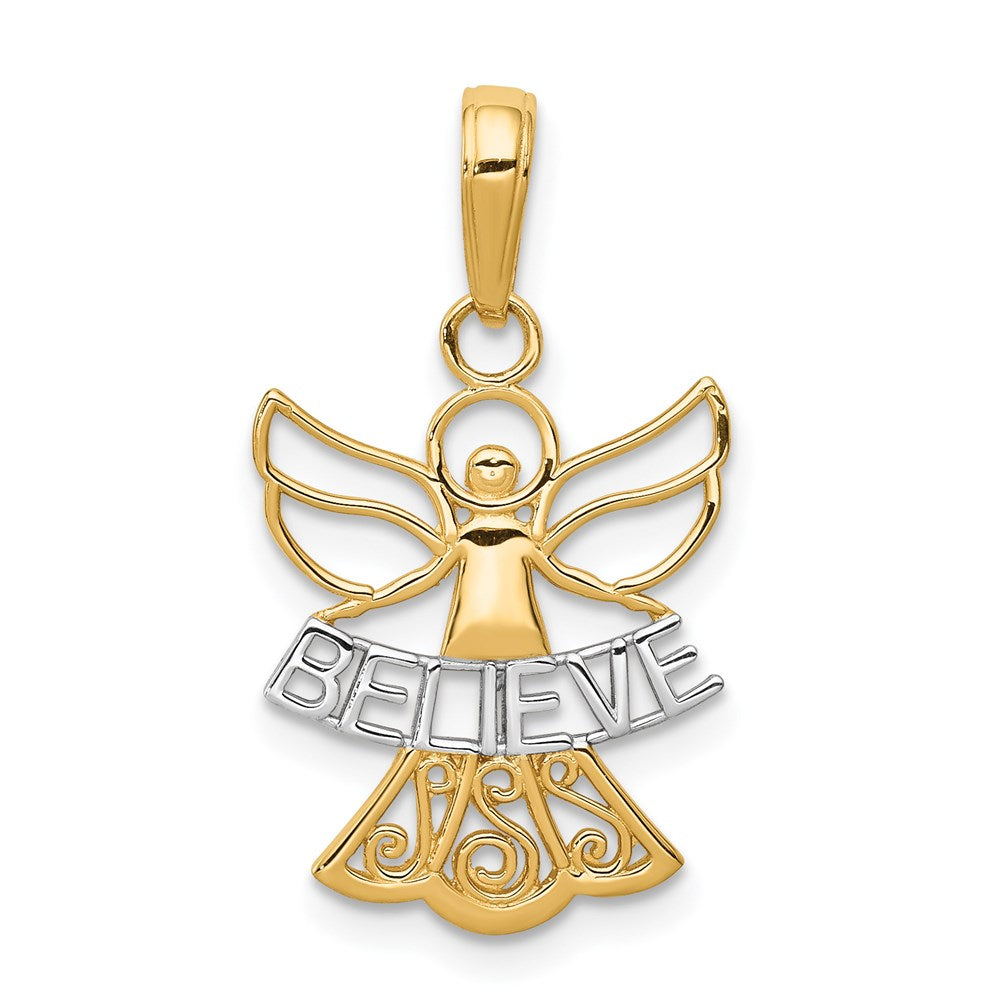 14K Gelb & Rhodium mit Rhodium Glaube Engel Anhänger