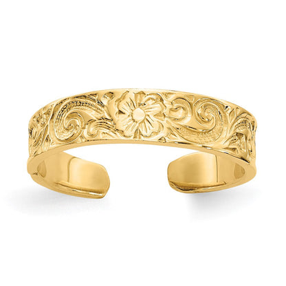14K Gelbgold Zehenring mit Blumen-/Ranken-Motiv