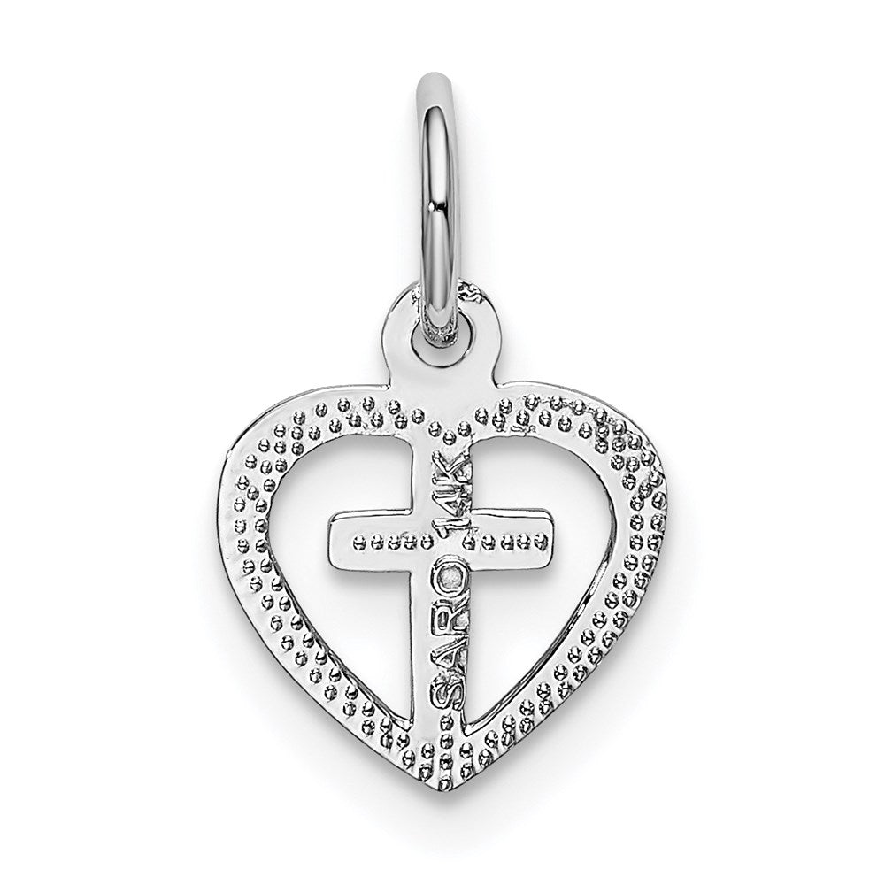 14K Weißgold Kreuz in Herz Charm