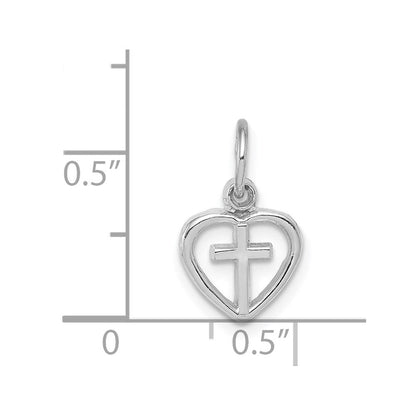 14K Weißgold Kreuz in Herz Charm