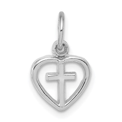 14K Weißgold Kreuz in Herz Charm