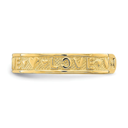 14K Gelbgold Poliert Liebe und Herzen Zehenring